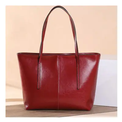 (Red, 33x13x30cm) Women's High Capacity New Genuine Leather Women's Bag Fashion Tote Bag Women's