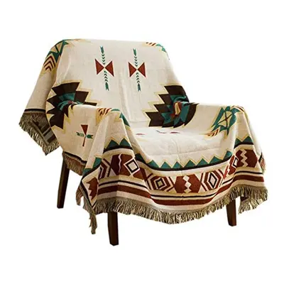 Aztec Navajo Throw Blanket Bohemian Tribal Ethnic Geometric Pattern Rug With Tassels Suitable Fo