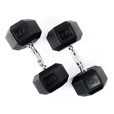 (2x 5kg) Hex Dumbbells Iron & Rubber Weights - Black