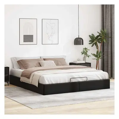 vidaXL Ottoman Bed Frame without Mattress Black Super King Faux Leather