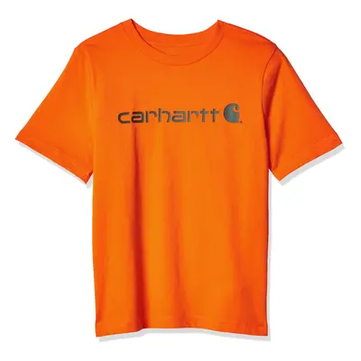 Carhartt Boys' Knit Short Sleeve Crewneck Logo T-Shirt Orange Large (14/16)