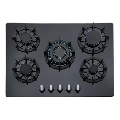 SIA R8 70cm Black Burner Gas On Glass Hob With Cast Iron Pan Stands