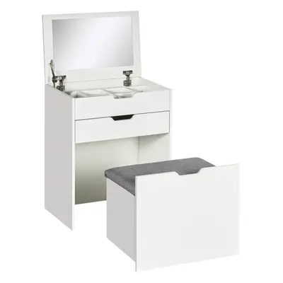 HOMCOM Dressing Table with Mirror and Stool, Vanity Table with Storage, White