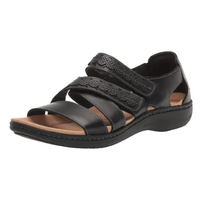 Clarks Laurieann Holly Flat Sandal Black Leather 6.5 Wide