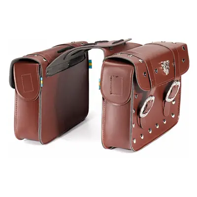 (Brown) Pair PU Leather Motorcycle Side Tool Bag Luggage Saddlebags Universal