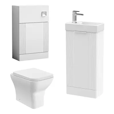 Retro Cloakroom Bundle - Fluted Floor Standing Vanity Unit, WC Unit, Cistern, Toilet Pan & Tap -