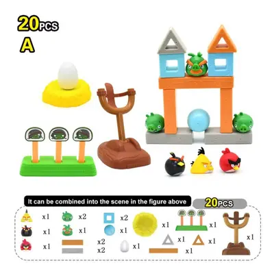 (Target Set, 20Pcs) Rage Birds Building Blocks Catapult Slingshot Angry Red Chuck Bomb Cute Bad 