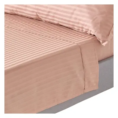 (King, Taupe) Egyptian Cotton Flat Sheet Single Thread Count Satin Stripe