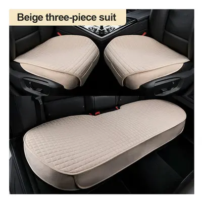 (beige full set) SEAMETAL Universal Flax Car Seat Covers Front Rear Breathable Linen Cushion Ant