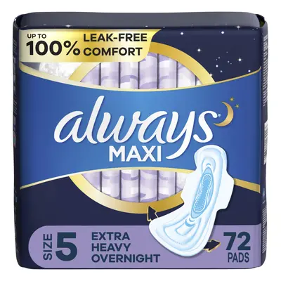 Maxi Overnight Pads with Wings, Size 5, Extra Heavy Overnight, Unscented, Count