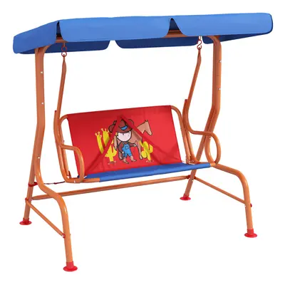 Outsunny Seater Kids Swing Chair, Cowboy Themed with Adjustable Canopy