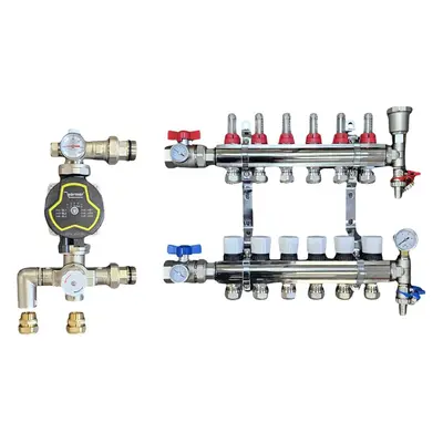 (6 PORT) WÃ¤rmer System Underfloor Heating Manifold with 'A' Rated Auto Pump GPA25-6 III and Ble