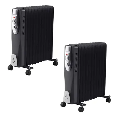 (2) 2500w Oil Filled Radiator Fin 2.5k Portable Heater Heat Settings Thermostat