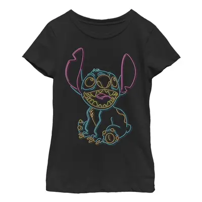 Disney Lilo Neon Stitch Girl's Solid Crew Tee Black Medium