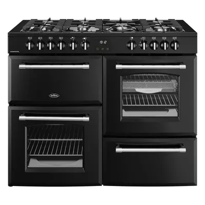 Belling Farmhouse 110DF 110cm Dual Fuel Range Cooker Black / Antique Brass, A Rated