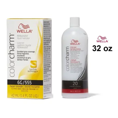 (6G + Developer (Vol. 20) 32oz) Wella Color Charm Haircolor 6G Hazel Blonde