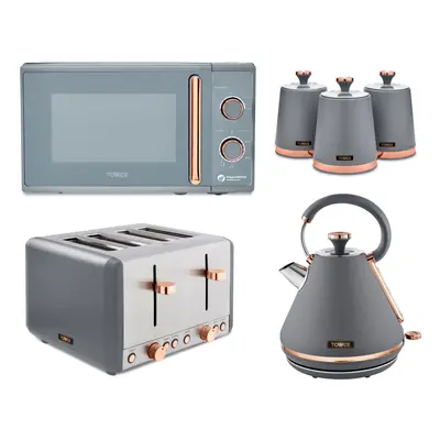 Tower Cavaletto Grey Pyramid Kettle Slice Toaster Microwave & Canisters