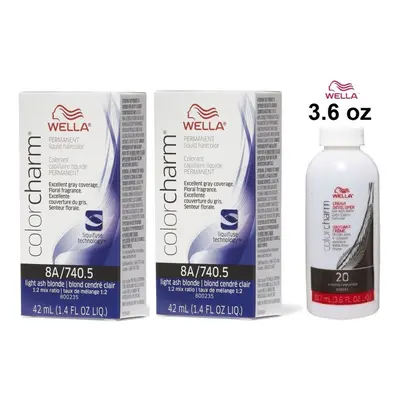 (8A+8A+Dev (Vol. 20) 3.6oz) Wella 12A Frosty Ash Color Charm Permanent Liquid Haircolor & Develo