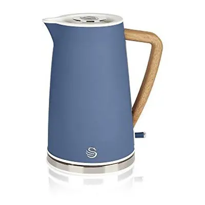 Nordic Jug Kettle, 1.7 Litre, Blue, Rapid Boil, Wood Effect Handle, Scandi Design, Soft Touch Ho