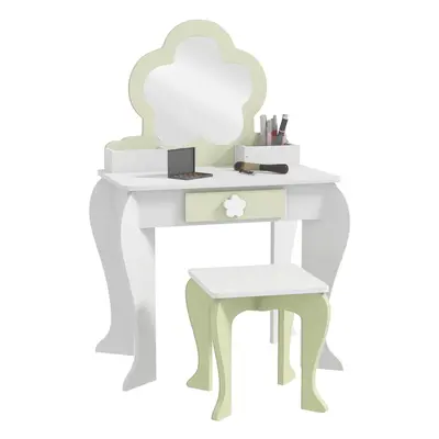 ZONEKIZ Kids Vanity Table Set, Beauty Flower Design, for Ages Years - White