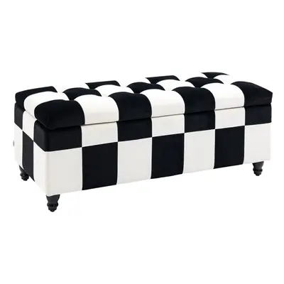 HOMCOM x x 47cm Velvet Storage Ottoman, Button-tufted Footstool Box