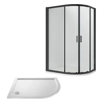 Ruwa Shower Enclosure Bundle - Offset Right Hand Quadrant & Slimline Tray - Black/White - 1200mm