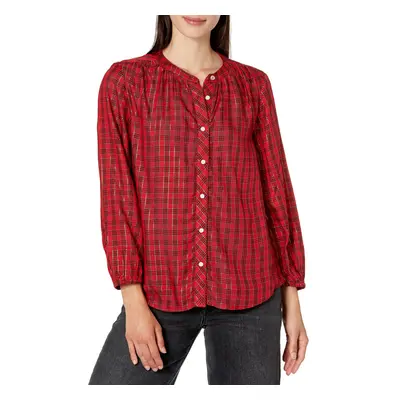 Tommy Hilfiger Women's Button Up Plaid Lurex Shirt Scarlet Multi