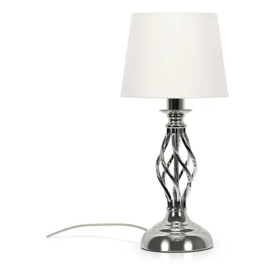 Traditional Silver Chrome Table Lamp for with Fabric Shade Light