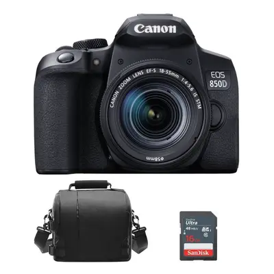 CANON EOS 850D KIT EF-S 18-55mm F4-5.6 IS STM Black + camera Bag + 16GB SD card