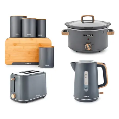 Tower Scandi Grey Kettle Toaster Slow Cooker & Piece Storage Set