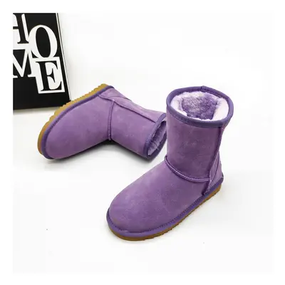 (Purple, UK ) Womens Men Winter Fur Leather Sheepskin Snow Boots