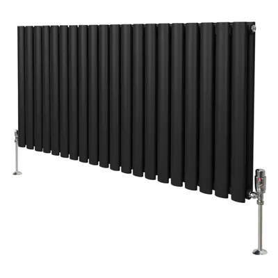 (600mm x 1200mm, Black) Oval Column Designer Radiator & TRV Valves