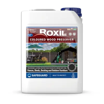 (5L, Charcoal) Roxil Wood Stain Preserver - Fast-Drying Satin Finish for Decking, Fence, Shed, F