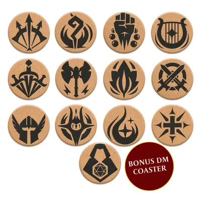 HQ Cork DND Coasters Set of Class DM Icon Coasters Great Nerdy Gift for DD Players Gamers DM Men