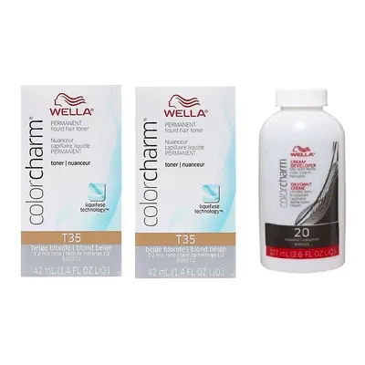 (T35 (2x), Dev (Vol.20) 3.6oz) Wella Color Charm Cooling Violet Permanent Liquid Hair Toner