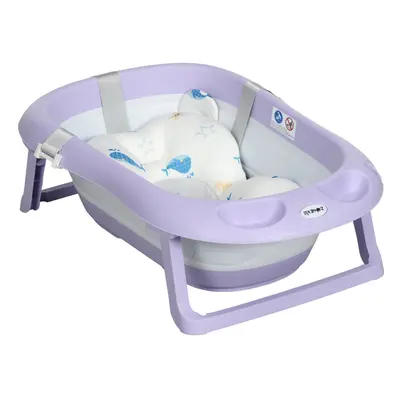 ZONEKIZ Foldable Baby Bathtub w/ Non-Slip Support Legs, Cushion Pad - Purple