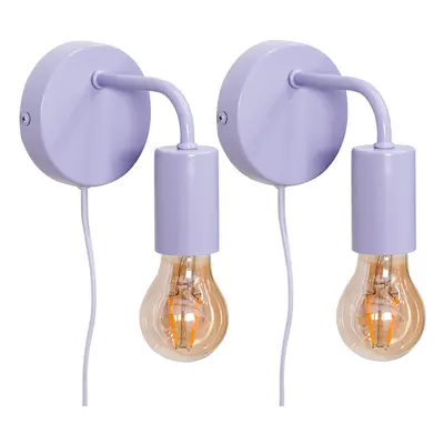 Pair of Plug in Colour Pop Lilac Wall Lights Easyfit Wall Lamp + LEDs