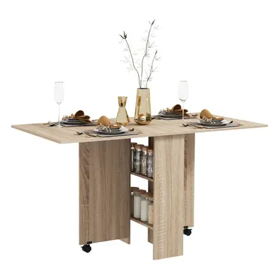 HOMCOM Mobile Drop Leaf Dining Table Folding Desk w/ Wheels Natural