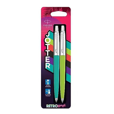 PARKER Jotter Originals Ballpoint Pens | Retrowave Collection | Caribbean Blue & Apple Green | B