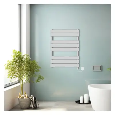 (Chrome, 800x600mm) Prefilled Electric Heated Towel Rail Radiator Flat Panel Warmer Ladder