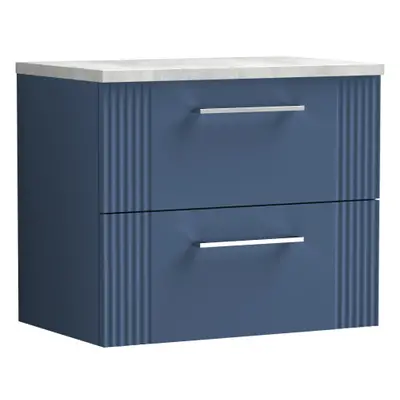 Retro Drawer Wall Hung Vanity Unit with Bellato Grey Laminate Worktop - 600mm - Satin Blue - Bal