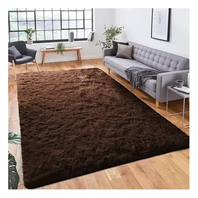 (80cm x cm (2 ft in x ft), Coffee Brown Shaggy Rugs) Fluffy Rug Non-Slip Shaggy Rugs Living Room