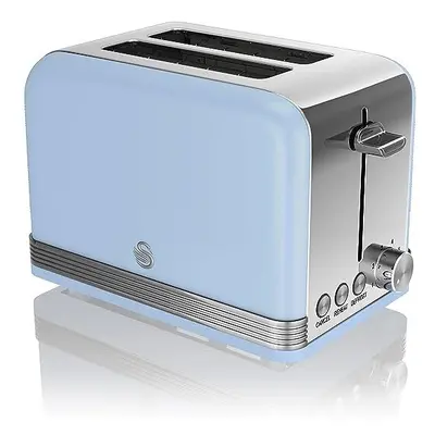 Swan Slice Retro Toaster, Blue, Defrost, Cancel and Reheat Functions, Slide Out Crumb Tray, ST19