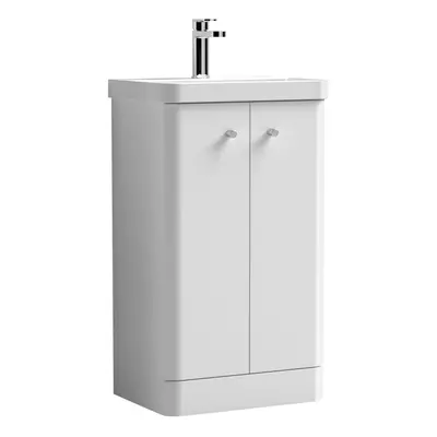 Floor Standing Door Vanity Unit with Ceramic Basin - 500mm - Gloss White -Balterley