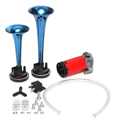 (Blue) 12V 178DB Air Horn Dual Trumpet Ultra Loud Universal For Train Trailer Truck Motorcycle