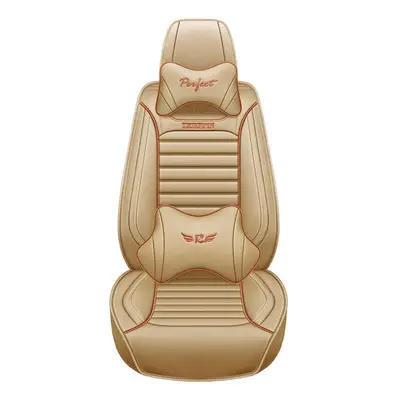 (Beige) PU Car Seat Cover Cushions with Headrest Automobile Universal Protective Mat Cushion Fro