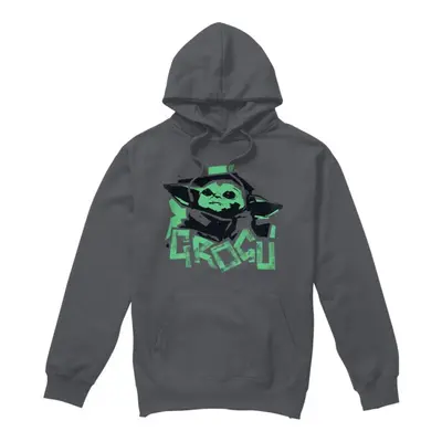 (XL, Charcoal) Star Wars: The Mandalorian Mens Grogu Paint Strips Hoodie