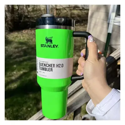 (Neon Green (40oz)) 40oz Stanley Quencher H2.0 Tumbler Handle Straw Insulated Bottle Cup Mug