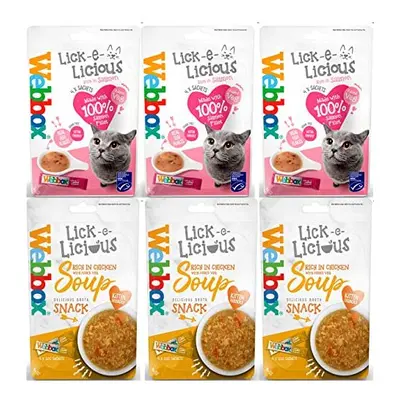 Webbox Lick-e-Licious Chicken & Salmon Cat Soup Treat - Pack of (24x20g Sachets) + Howsehold Bag