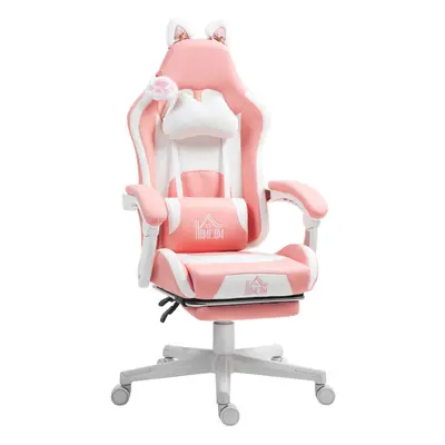 HOMCOM Gaming Chair with Footrest, Reclining Computer Chair, Pink